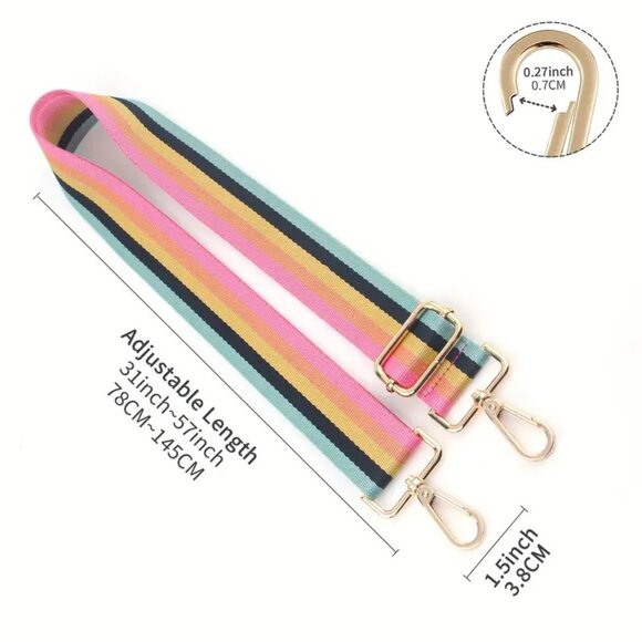 NWOT Retro Rainbow Pastel Striped Detachable Bag Strap (57" Adjustable Length) - Picture 5 of 15